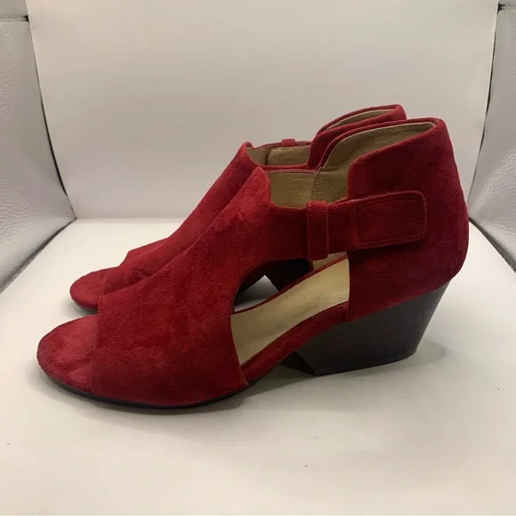 Eileen fisher open toe wedge sandals suede leather ankle strap red size 7.5M Red - Picture 8 of 10